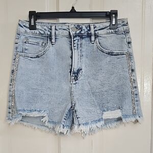 Denim Frayed Hem Women Shorts, RISEN